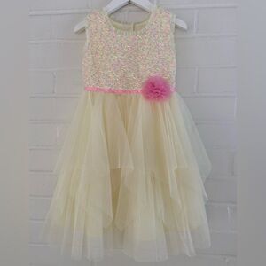 Girls Jona Michelle Fancy Easter Spring Cream/Pink Tulle Sequin Dress Size 4T